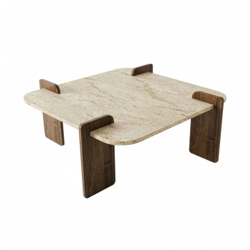 Afrolli masuta de cafea 90x90x35 cm, PAL melaminat, capacitate 35 kg, travertin si nuc - Verificat A · Re-Bloom