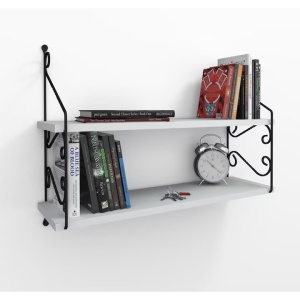 Asir etajera de perete, PAL laminat/metal, 72x51 cm, 2 rafturi, latime raft 20cm, distanta 24cm, capacitate 3kg, alb/negru - Verificat A · Re-Bloom