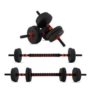 Athletos set 2 gantere reglabile 20 kg, discuri ciment, bara conector, manusi antrenament, multiple combinatii, rosu/negru - Verificat A · Re-Bloom