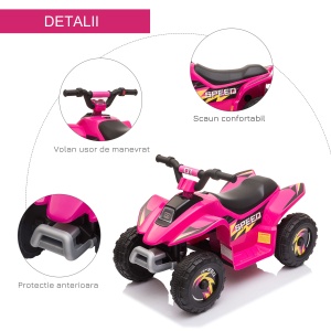 ATV electric pentru copii, PP/metal, 72x40x45.5 cm, baterie 6V 4.5Ah, viteza 2.8-4.6km/h, roti Φ19.5cm, capacitate 20kg, certificat EN71/EN62115, varsta 18-36 luni, design off-road, roz - Verificat A · Re-Bloom - Img 4