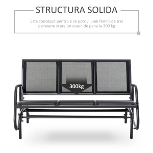 Banca leagan de gradina 3 locuri Re-Bloom, metal/textilene, 147x70x85 cm, sezut 140x46 cm, 300 kg, negru - Verificat A · Re-Bloom - Img 4