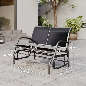 Banca tip leagan, 2 locuri, metal/textil, negru, 123 × 70 × 88 cm, Resigilat, Grad A - Img 5