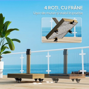 Baza pentru umbrela cu roti si frane Re-Bloom, metal/beton, 45x45x48 cm, compatibila stalpi 36-38-48mm, efect lemn - Verificat A · Re-Bloom - Img 4