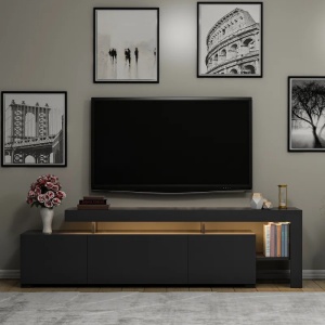 Beliz Forme comoda TV cu lumini LED, melamina 18mm, 192x53x37 cm, 3 usi, antracit - Verificat A · Re-Bloom - Img 5