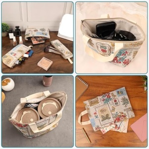Belle Vous set 6 genti organizare bagaj, bumbac cu fermoar, 6 marimi 21x6cm pana la 34x24.5cm, capacitate 2-12kg, imprimeu, maro - Verificat A · Re-Bloom - Img 3
