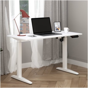 Birou cu inaltime reglabila Kring Vold, cu reglare electrica, 120x60x73-118 cm, culoare alb,blat mdf, Resigilat, Grad B - Img 2