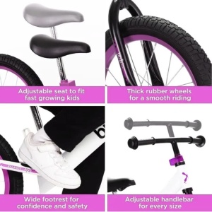 Bixe bicicleta fara pedale, cadru aluminiu, roti 16 inch, anvelope pneumatice, varsta 5-9 ani, alb/mov - Verificat A · Re-Bloom - Img 3