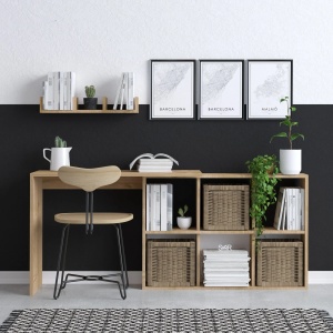 Blake set birou cu polita 145x74x45 cm, PAL 18mm, stejar - Verificat A · Re-Bloom - Img 2