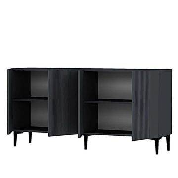 Bufet Corsa 150x32x75 cm, PAL 18mm, 3 compartimente, picioare 15 cm, fixabil perete, antracit - Verificat A · Re-Bloom - Img 6