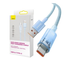 Cablu Baseus Explorer, USB la USB-C, 100W, 6A, Quick Charge, 1m, Albastru Deschis, Resigilat, Grad A - Img 2