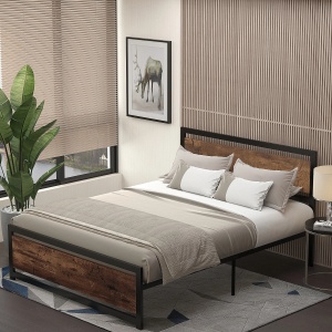 Cadru pat matrimonial Re-Bloom, otel/MDF, 167x208x103 cm, saltea 160x200 cm, tablie 167x103 cm, spatiu sub pat 31 cm, 400 kg, negru/maro rustic - Verificat A · Re-Bloom - Img 2