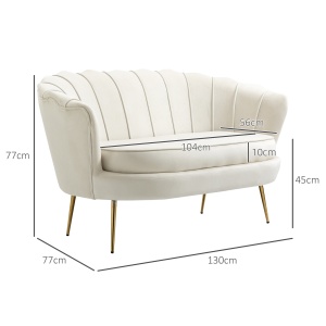 Canapea vintage 2 locuri Re-Bloom, catifea poliester/spuma cauciuc/metal, 130x77x77 cm, sezut 104x56 cm, 150 kg, crem/auriu - Verificat A · Re-Bloom - Img 4