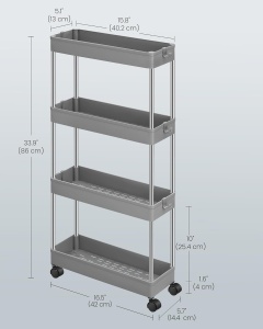 Carucior de depozitare Songmics, metal/polipropilena, gri/argintiu, 42 x 14,4 x 86 cm, Resigilat, Grad A - Img 3