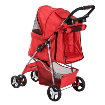 Carucior pliabil pentru animale de companie 75x46x94 cm, cadru fier, tesatura Oxford, cos depozitare, capacitate 10 kg, rosu - Verificat A · Re-Bloom - Img 4