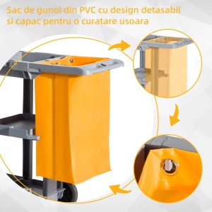 Carucior profesional pentru curatenie, polipropilena/PVC, portocaliu/gri, 121 x 50.5 x 96.5 cm, Resigilat, Grad A - Img 6