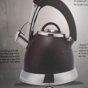 Ceainic cu fluier, Pykal, Otel inoxidabil, 2.8 L, 2 Infuzoare, Maner iCool, Negru, Resigilat, Grad A - Img 5