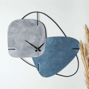 Ceas decorativ de perete Re-Bloom, metal, gri/albastru/negru, 58 x 55 cm - Img 3