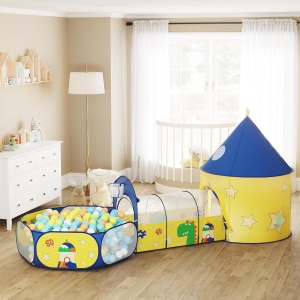 Cort de joaca pentru copii Songmics, 3 in 1, metal/poliester, multicolor, Resigilat, Grad A - Img 6