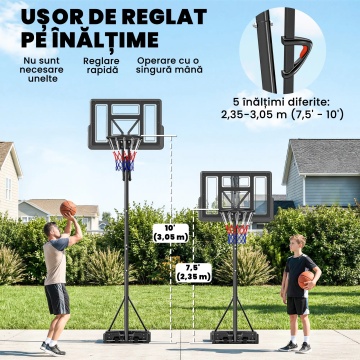 Cos de baschet reglabil 235-305 cm, panou 110x70 cm, inel Ø45 cm, baza 60 kg, otel/PE/nailon, roti transport, negru - Verificat A · Re-Bloom - Img 4