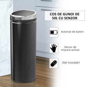 Cos de gunoi automat Re-Bloom, cu senzor si infrarosu, ABS/otel inoxidabil, negru/argintiu, 30,5 x 30,5 x 81,5 cm, 50 L, Resigilat, Grad A - Img 6