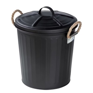 Cos de gunoi cu capac Gara 6 L, diametru 23 cm, otel, negru - Verificat A · Re-Bloom