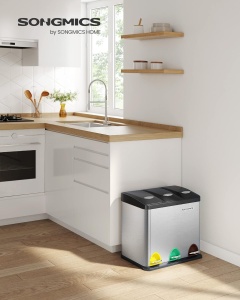 Cos de gunoi Songmics, 3 compartimente, otel/plastic, argintiu/negru, 47 x 28,3 x 39,5 cm, Resigilat, Grad A - Img 2
