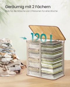 Cos pentru rufe Songmics, 2 compartimente, bambus/textil, natur, 50 x 40 x 61 cm, Resigilat, Grad A - Img 5