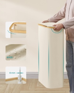Cos pentru rufe Songmics, panza Oxford/bambus, crem/natur, 42 x 22,5 x 70,5 cm, 65L, Resigilat, Grad A - Img 2