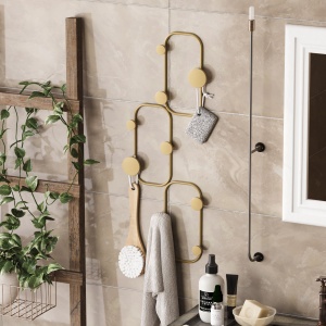 Cuier de perete din metal 28x5x70 cm, grosime Ø9 mm, capacitate 10 kg, montare perete, auriu - Verificat A · Re-Bloom - Img 2