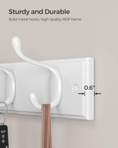 Cuier de perete Songmics, MDF/aliaj de zinc, alb, 40 x 8,4 cm, Resigilat, Grad A - Img 4
