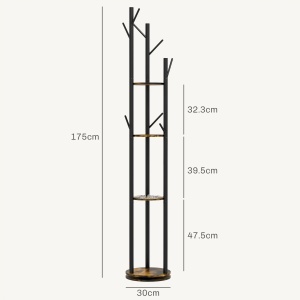 Cuier rotativ 8 carlige 4 rafturi, diametru 30 cm, inaltime 175 cm, PAL/otel, design industrial, maro rustic/negru - Verificat A · Re-Bloom - Img 4