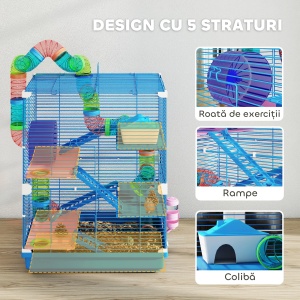 Cusca pentru hamsteri, cu tuburi si roata, 5 nivele, metal/polipropilena/PS, multicolor, 46 x 30 x 58 cm, Resigilat, Grad A - Img 5