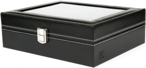 Cutie de depozitare cu capac de sticla pentru 10 ceasuri H&S, sticla/piele PU, negru, 22,5 x 7,5 x 20,5 cm, Resigilat, Grad A - Img 3