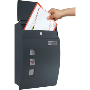 Cutie postala SONGMICS 32x10x45 cm, montaj pe perete, cu 3 ferestre si capac protectie ploaie, otel, gri antracit, Resigilat, Grad A - Img 5