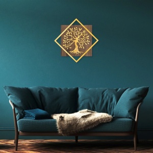 Decor de perete Re-Bloom, model copac, lemn/metal, maro/auriu, 54 x 54 cm - Img 5