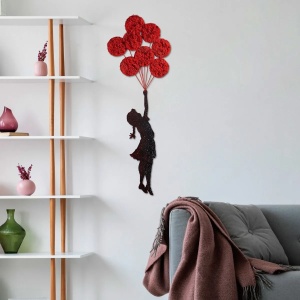 Decor de perete Re-Bloom, model fetita cu baloane, metal, negru/rosu, 100 x 34 cm - Img 5