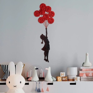 Decor de perete Re-Bloom, model fetita cu baloane, metal, rosu/negru, 100 x 34 cm - Img 5