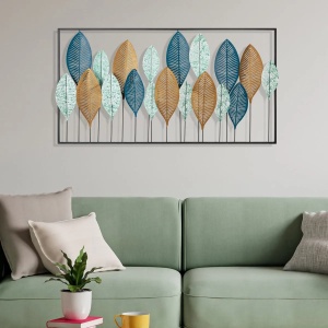 Decor de perete Re-Bloom, model frunze, metal, multicolor, 115 x 3 x 60 cm - Img 3