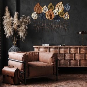 Decor de perete Re-Bloom, model frunze, metal, multicolor, 76 x 64 cm - Img 4