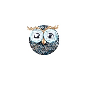 Decor de perete Re-Bloom, model Owl 3, metal, albastru/auriu, 19 x 19 cm