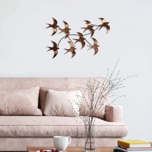 Decor de perete Re-Bloom, model pasari, meta, maro, 69 x 41 x 7 cm - Img 3