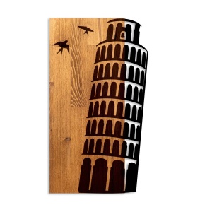 Decor de perete Re-Bloom, model Tunul din Pisa, metal/lemn, negru/nuc, 32 x 58 x 3 cm