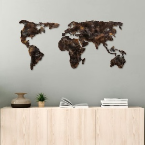 Decor de perete Re-Bloom, model World Map, metal, maro inchis, 127 x 60 x 1 cm - Img 2