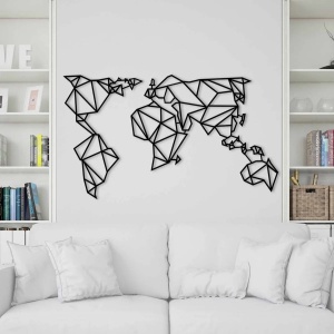 Decor de perete Re-Bloom, model World Map, metal, negru, 140 x 80 cm - Img 5