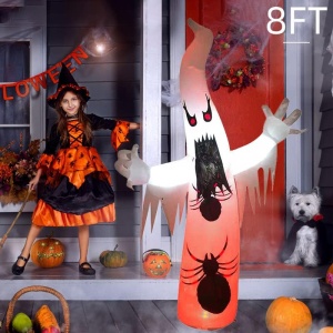 Decoratiune fantoma gonflabila iluminata pentru Halloween YIZHIHUA, poliester, alb/negru, 243 cm - Img 4