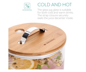 Dozator bauturi sticla borosilicata cu stand bambus, 7L, Ø20x30cm, inaltime totala 46.5cm, 3.5kg, robinet inox/silicon, capac bambus/inox, transparent/natur - Verificat A · Re-Bloom - Img 4