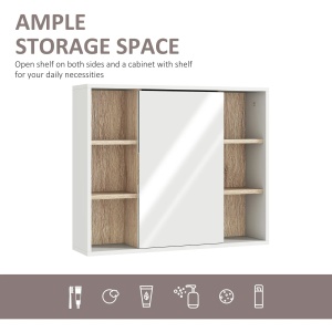 Dulap cu oglinda pentru baie, MDF/PAL/sticla, alb/natur, 60 x 14,5 x 49,4 cm, Resigilat, Grad A - Img 4