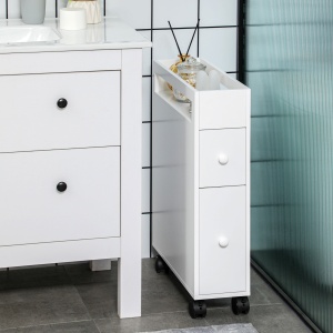 Dulap de depozitare pentru baie, cu roti, MDF, alb, 16 x 49,5 x 66 cm, Resigilat, Grad A - Img 5