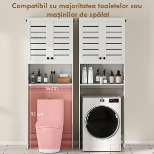 Dulap deasupra WC-ului cu 2 usi si raft deschis, MDF, 67x31.5x190 cm, spatiu inferior 64x28x93cm, capacitate 5kg/raft 15kg total, alb - Verificat A · Re-Bloom - Img 5