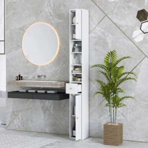 Dulap inalt pentru baie, placaj/MDF, alb, 20 x 20 x 178 cm, Resigilat, Grad A - Img 3